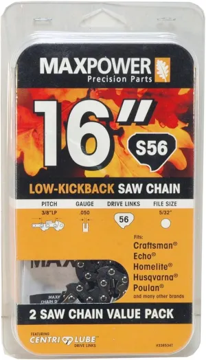 Maxpower 2 Pack Replacement Chains for 16 Inch Craftsman, Echo, Homelite, Poulan and Other saws S56