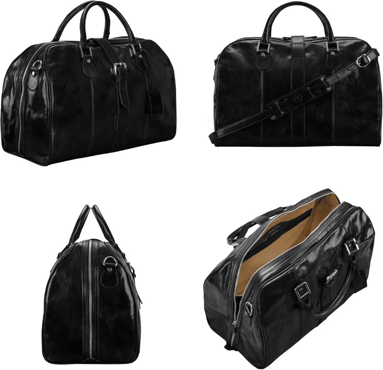Maxwell Scott - Luxury Mens Womens Leather Carry-On Cabin Luggage for Luxury Travel - Handmade in Italy - The Farini Black