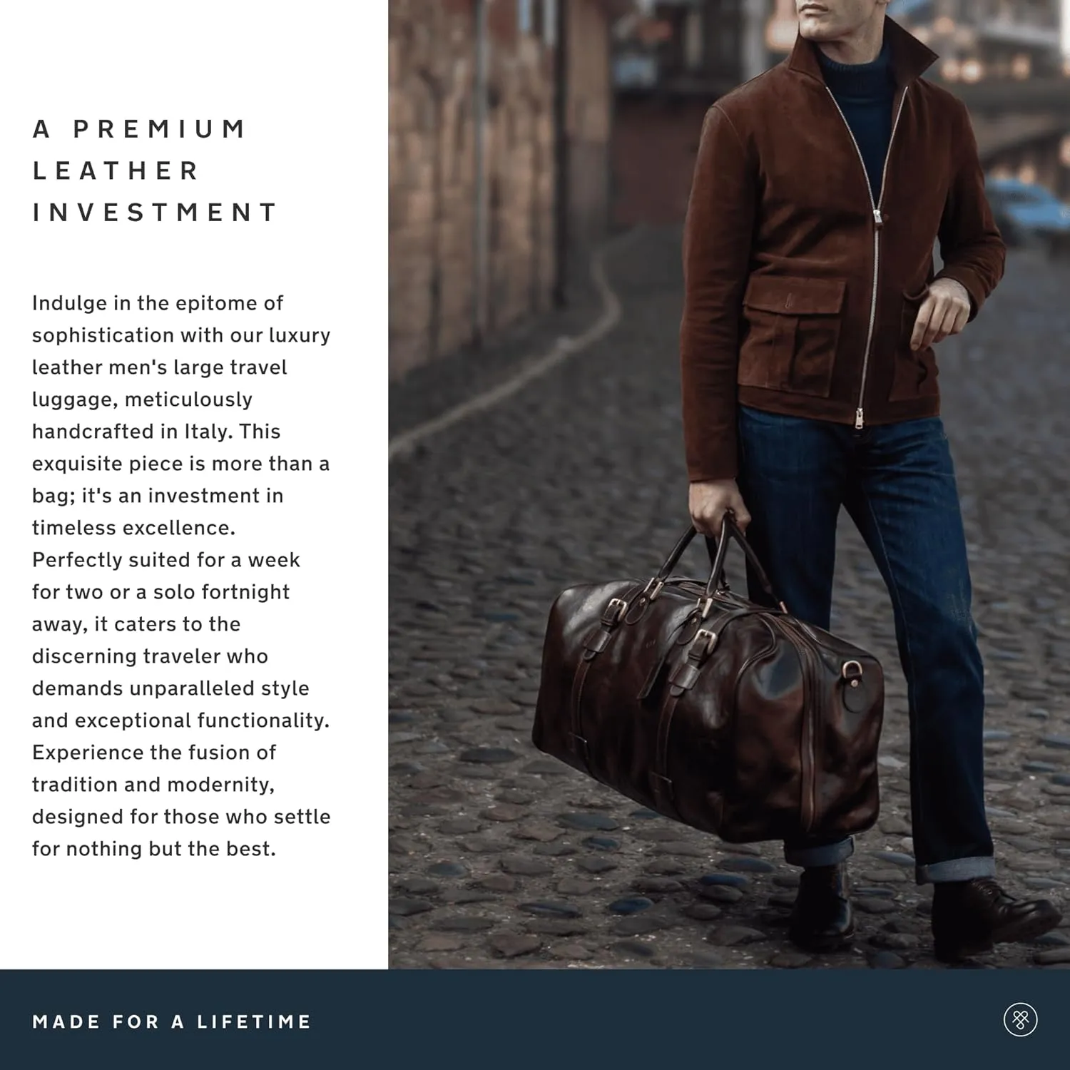 Maxwell Scott - Mens Italian Leather Extra Large Travel Duffle Bag for Luxury Travel - Handmade in Italy - The FleroEL Black
