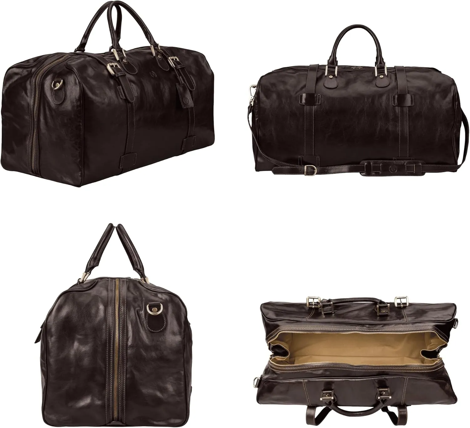 Maxwell Scott - Mens Italian Leather Extra Large Travel Duffle Bag for Luxury Travel - Handmade in Italy - The FleroEL Black