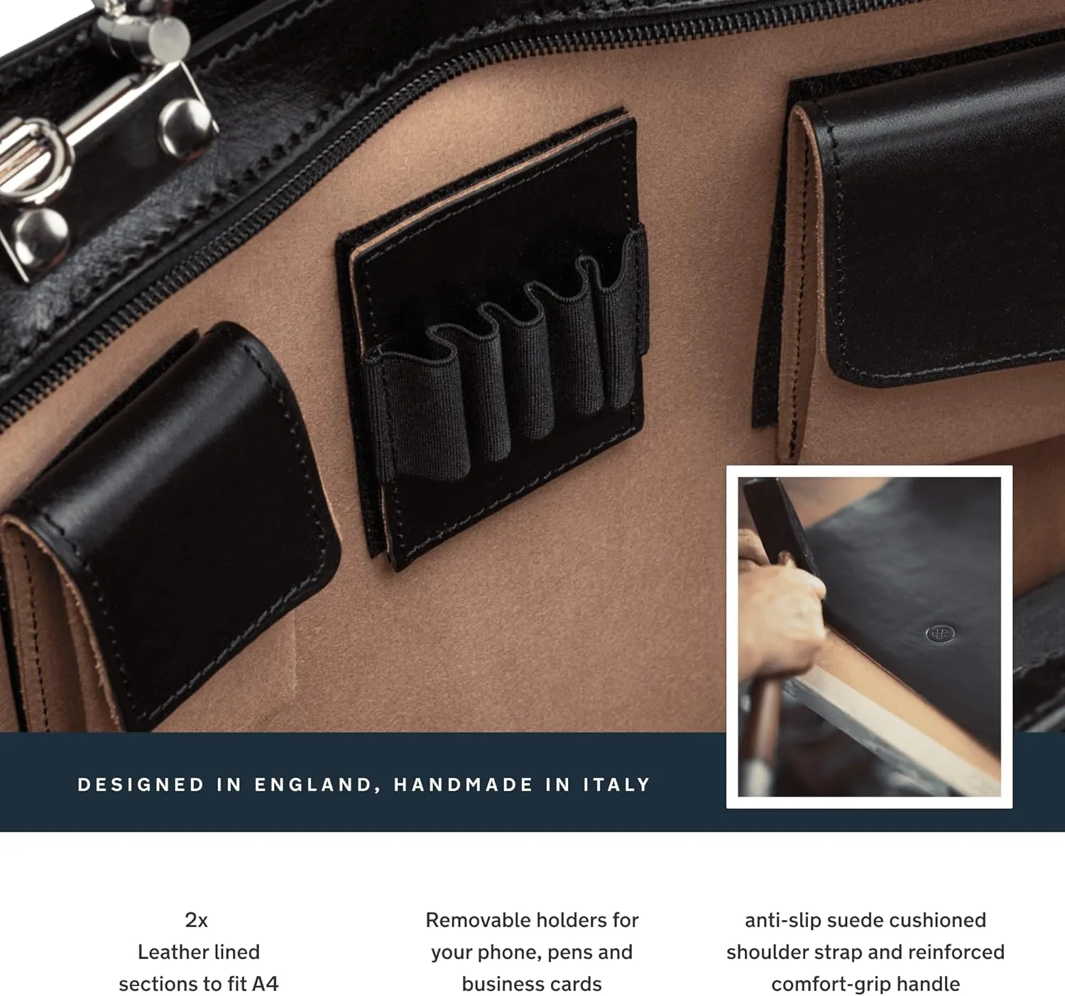 Maxwell Scott - Mens Luxury Italian Leather Large Square Briefcase - Zip Closure - Handmade in Italy - The Alanzo