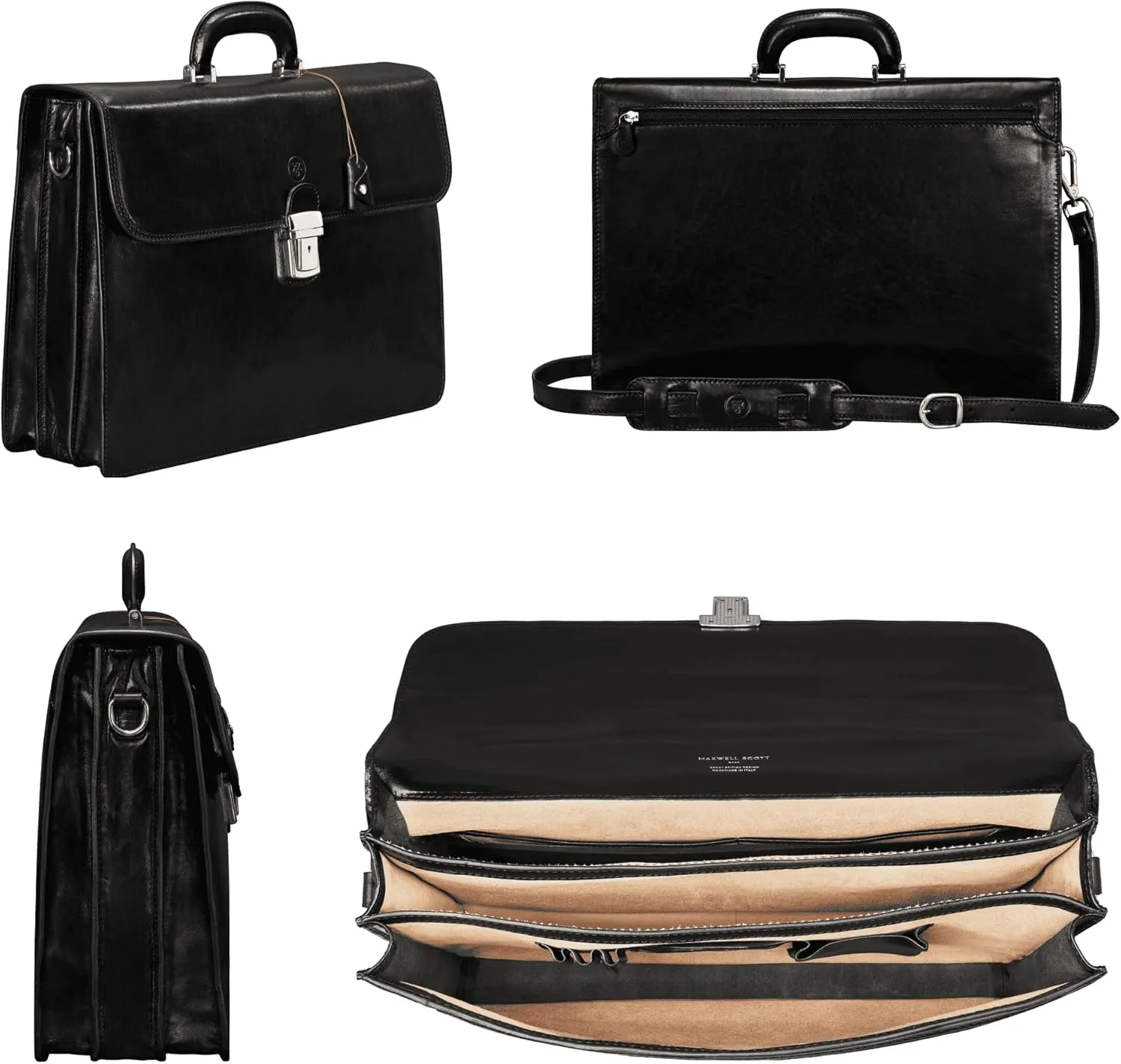 Maxwell Scott - Mens Luxury Leather 16" 17" Laptop Business Briefcase and Shoulder Strap - The Paolo Large