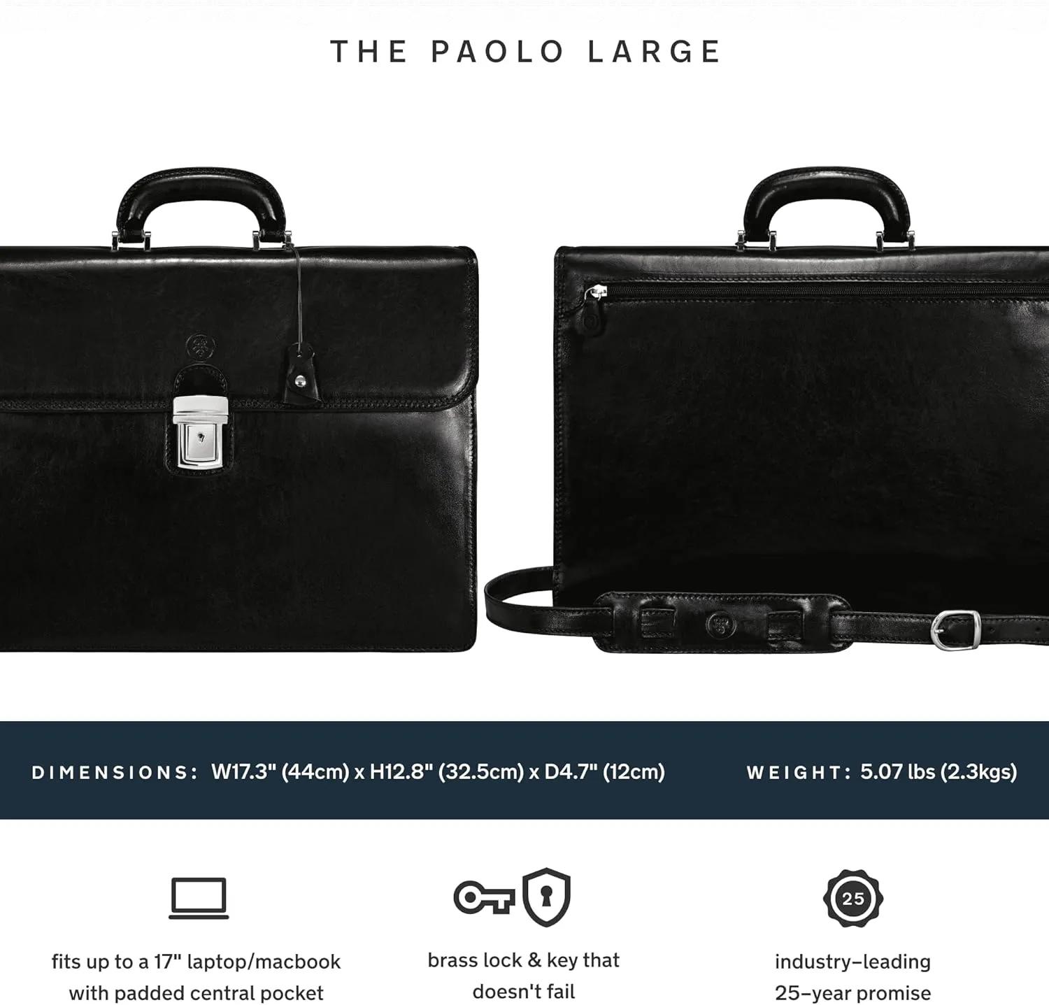 Maxwell Scott - Mens Luxury Leather 16" 17" Laptop Business Briefcase and Shoulder Strap - The Paolo Large