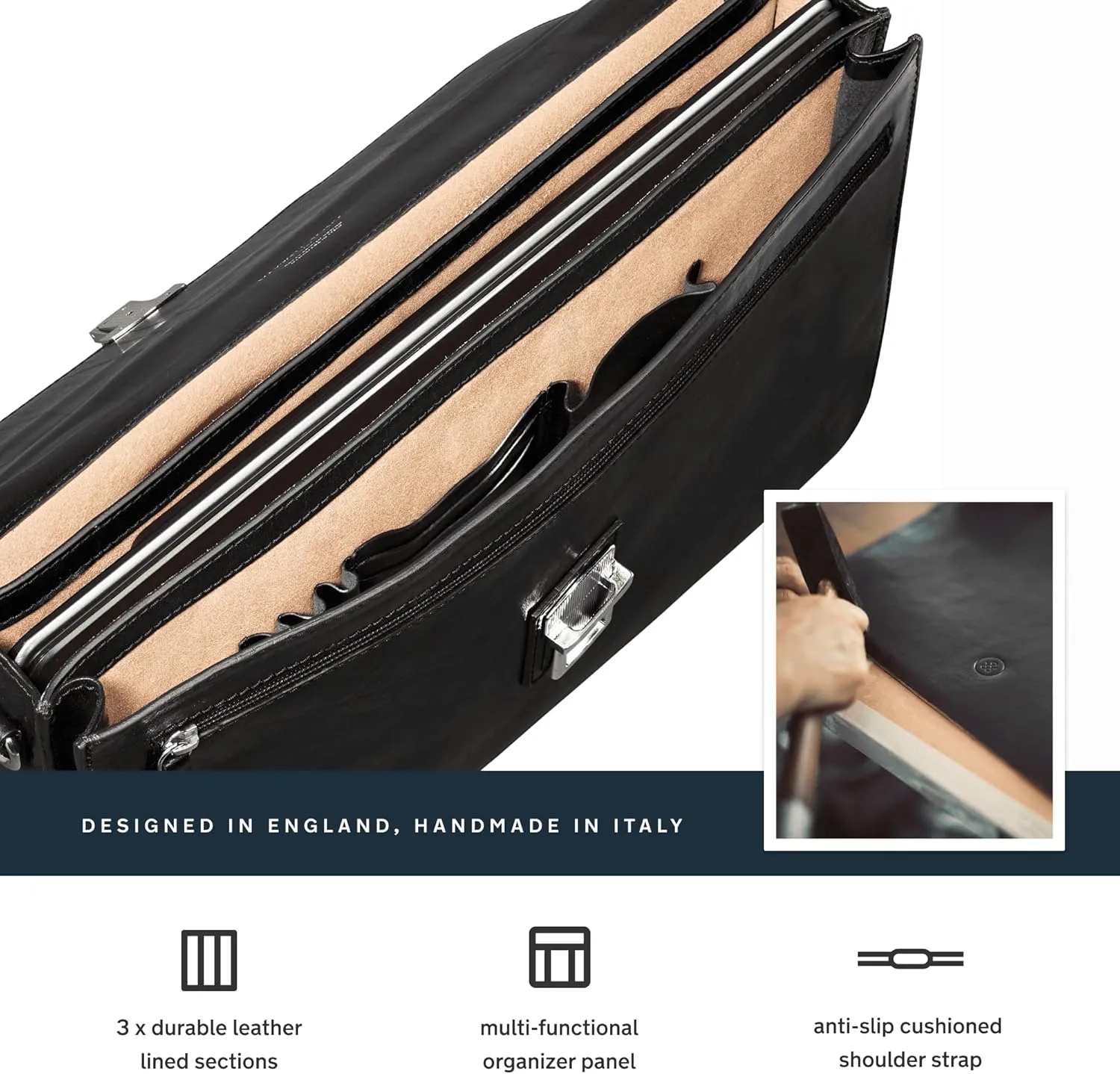 Maxwell Scott - Mens Luxury Leather 16" 17" Laptop Business Briefcase and Shoulder Strap - The Paolo Large