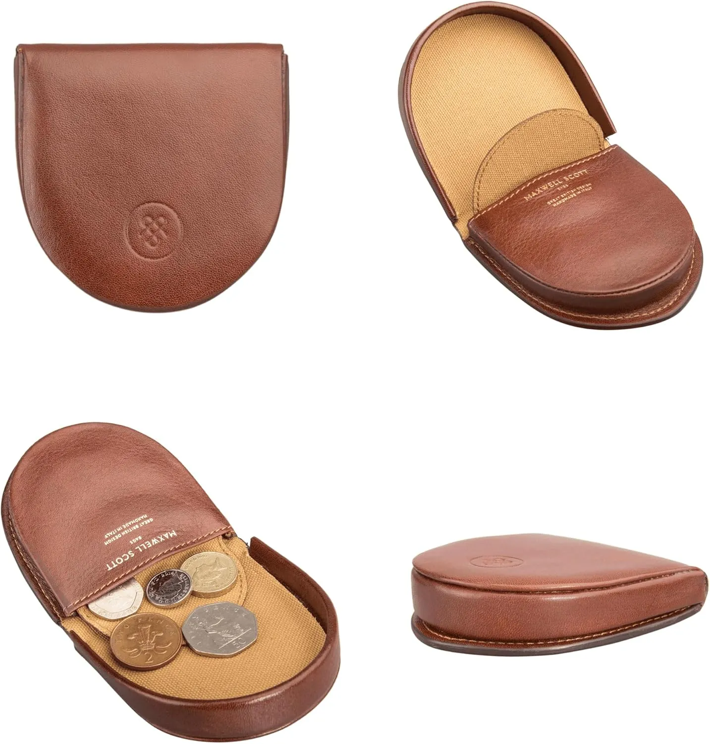 Maxwell Scott - Mens Luxury Leather Horseshoe Coin Pouch Wallet Purse - Made from Full Grain Hides - The Savino Chestnut Tan