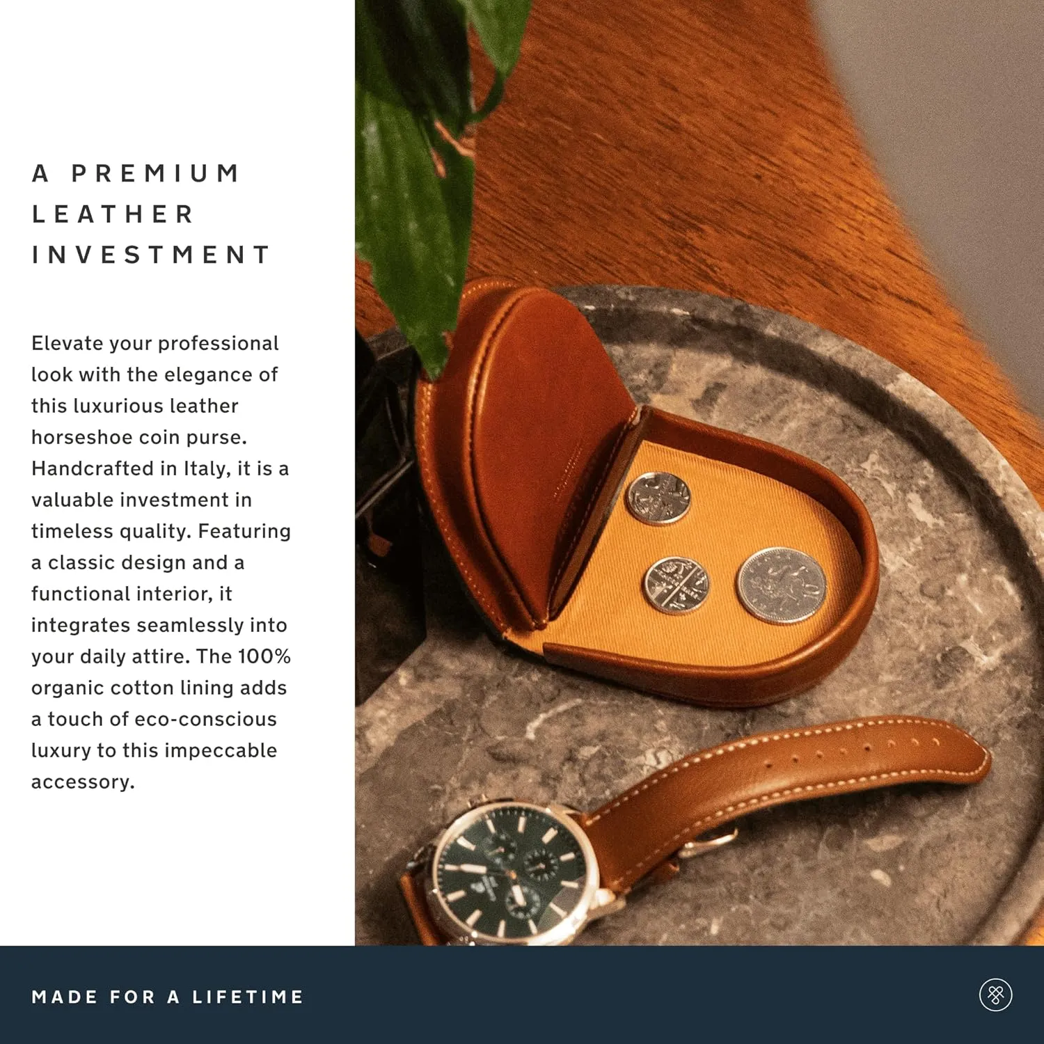 Maxwell Scott - Mens Luxury Leather Horseshoe Coin Pouch Wallet Purse - Made from Full Grain Hides - The Savino Chestnut Tan