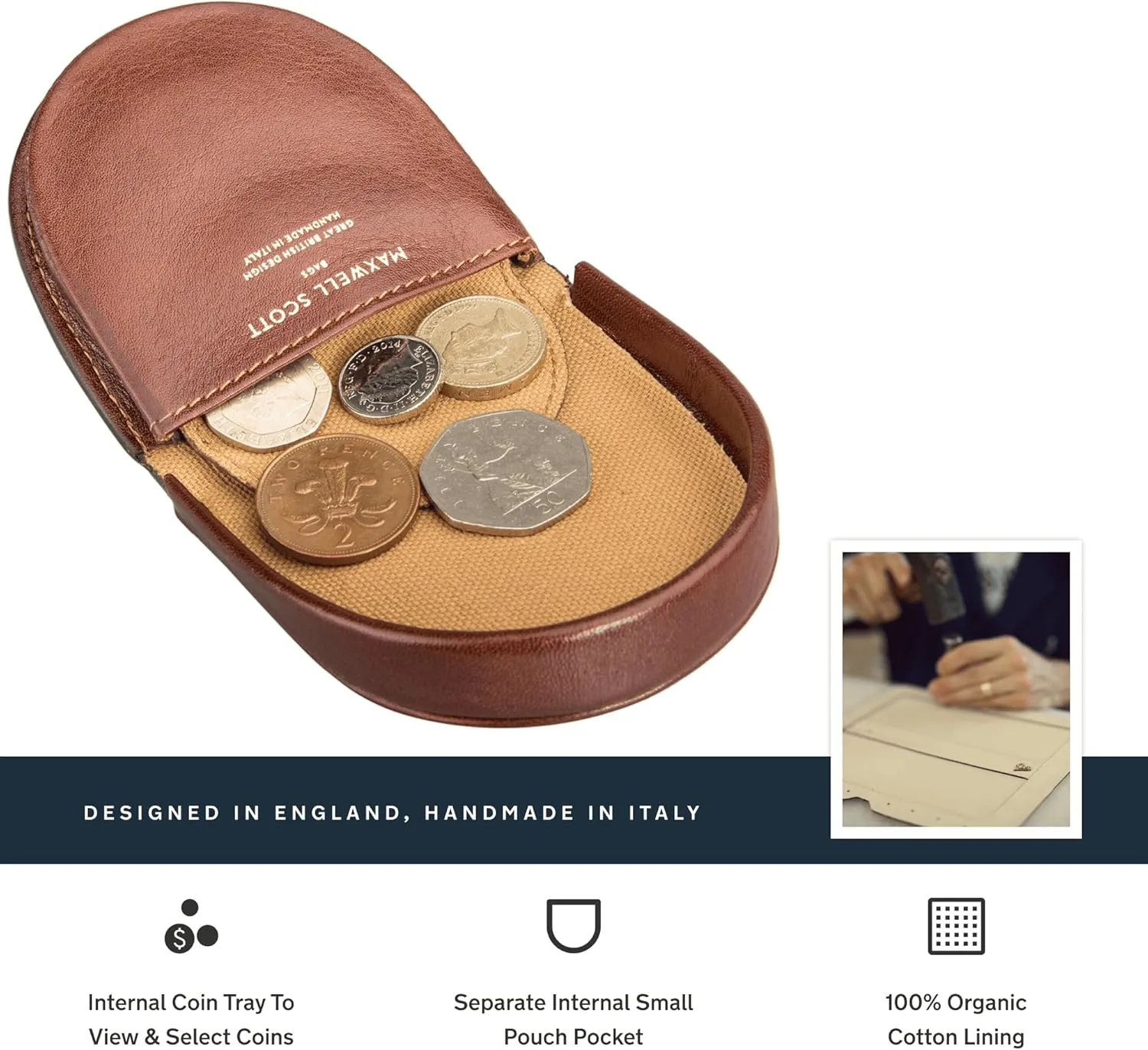 Maxwell Scott - Mens Luxury Leather Horseshoe Coin Pouch Wallet Purse - Made from Full Grain Hides - The Savino Chestnut Tan