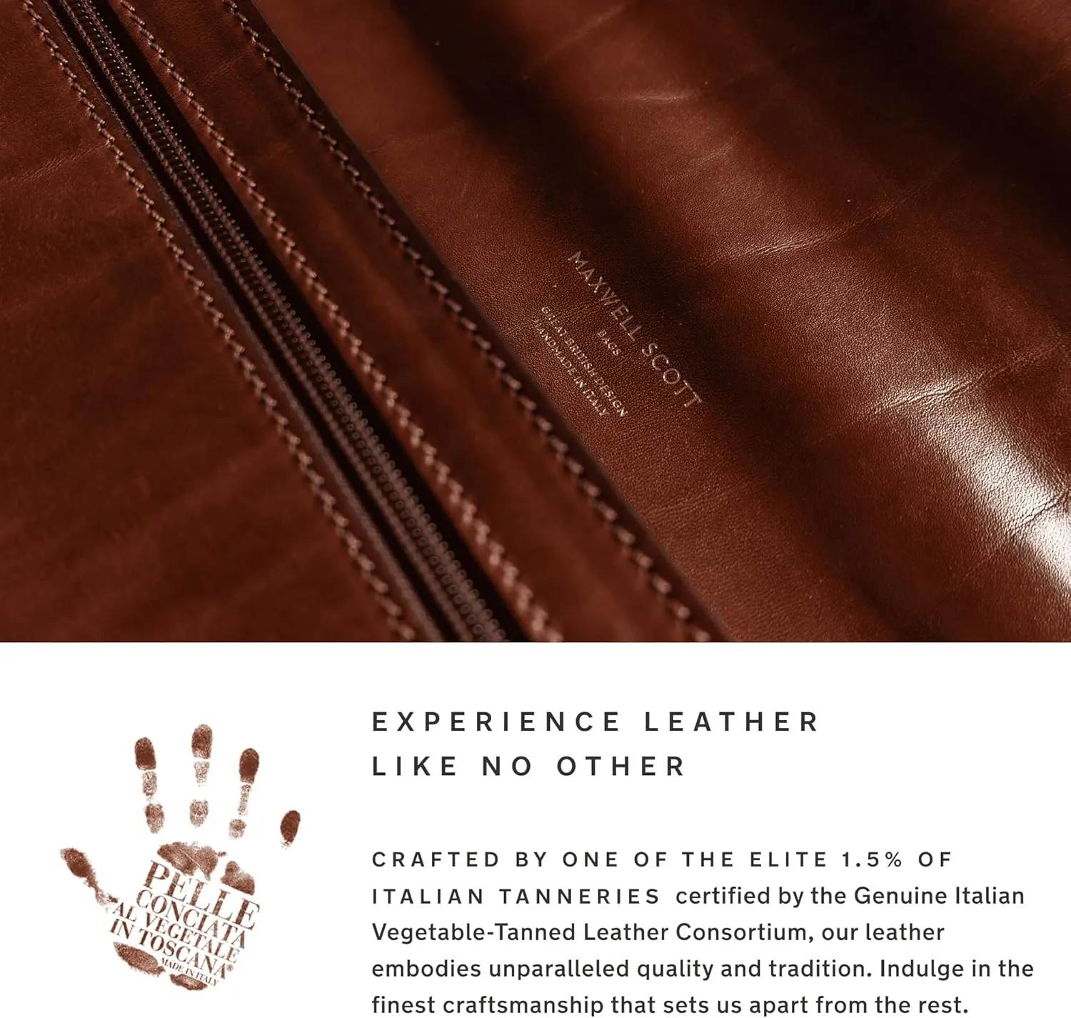Maxwell Scott - Mens Luxury Leather Large Wash Bag Dopp Kit with Zip Opening - Handmade in Italy -The Duno Large Chestnut Tan