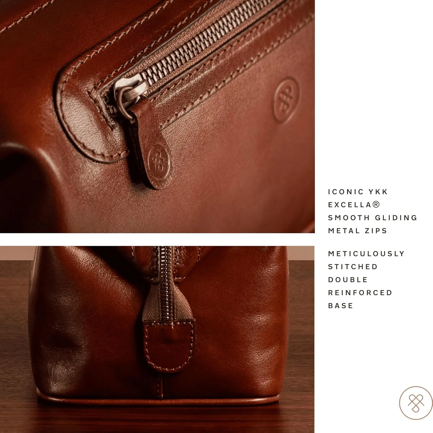 Maxwell Scott - Mens Luxury Leather Large Wash Bag Dopp Kit with Zip Opening - Handmade in Italy -The Duno Large Chestnut Tan