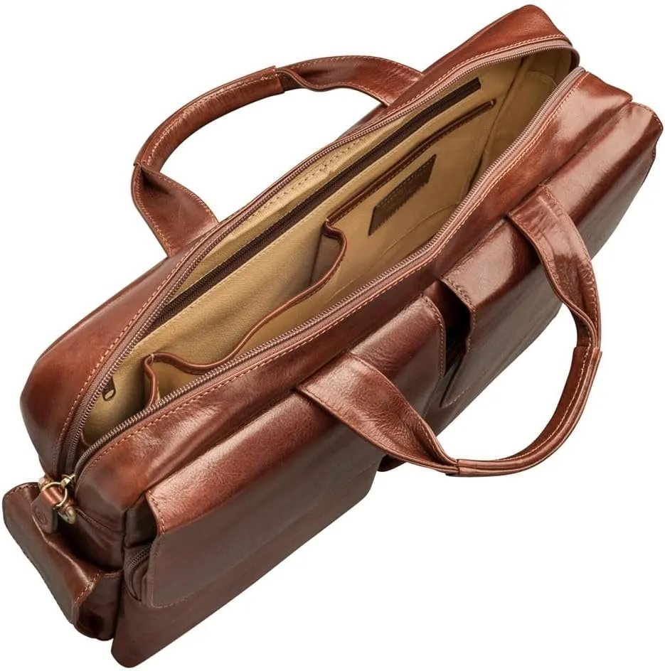 Maxwell Scott - Mens Luxury Light Leather Business Briefcase and Padded Shoulder Strap - Made in Italy - The Lagaro