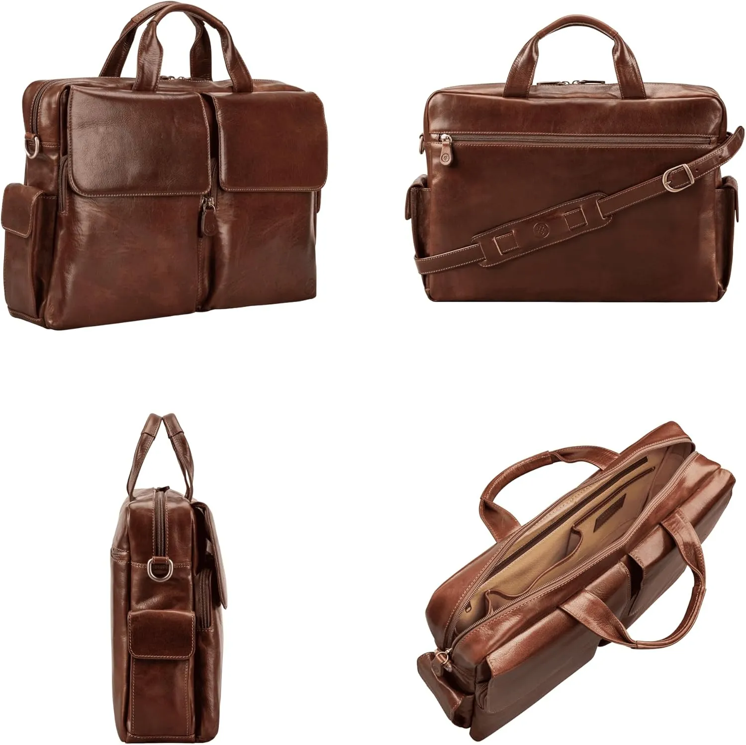 Maxwell Scott - Mens Luxury Light Leather Business Briefcase and Padded Shoulder Strap - Made in Italy - The Lagaro