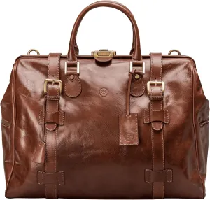Maxwell Scott - Personalized Luxury Classic Leather Medium Gladstone Travel Bag with Key Lock - The Gassano M Chestnut Tan