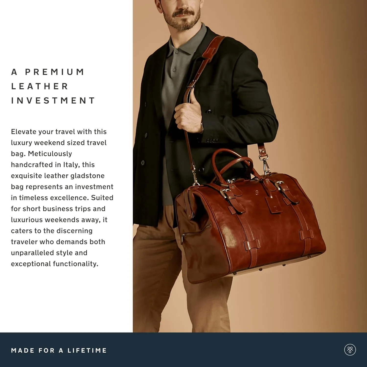 Maxwell Scott - Personalized Luxury Classic Leather Medium Gladstone Travel Bag with Key Lock - The Gassano M Chestnut Tan