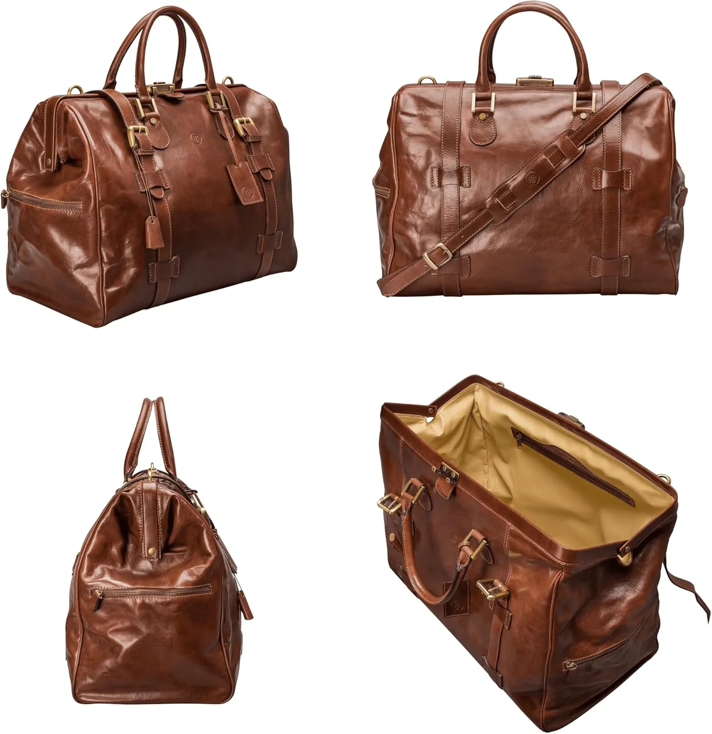 Maxwell Scott - Personalized Luxury Classic Leather Medium Gladstone Travel Bag with Key Lock - The Gassano M Chestnut Tan