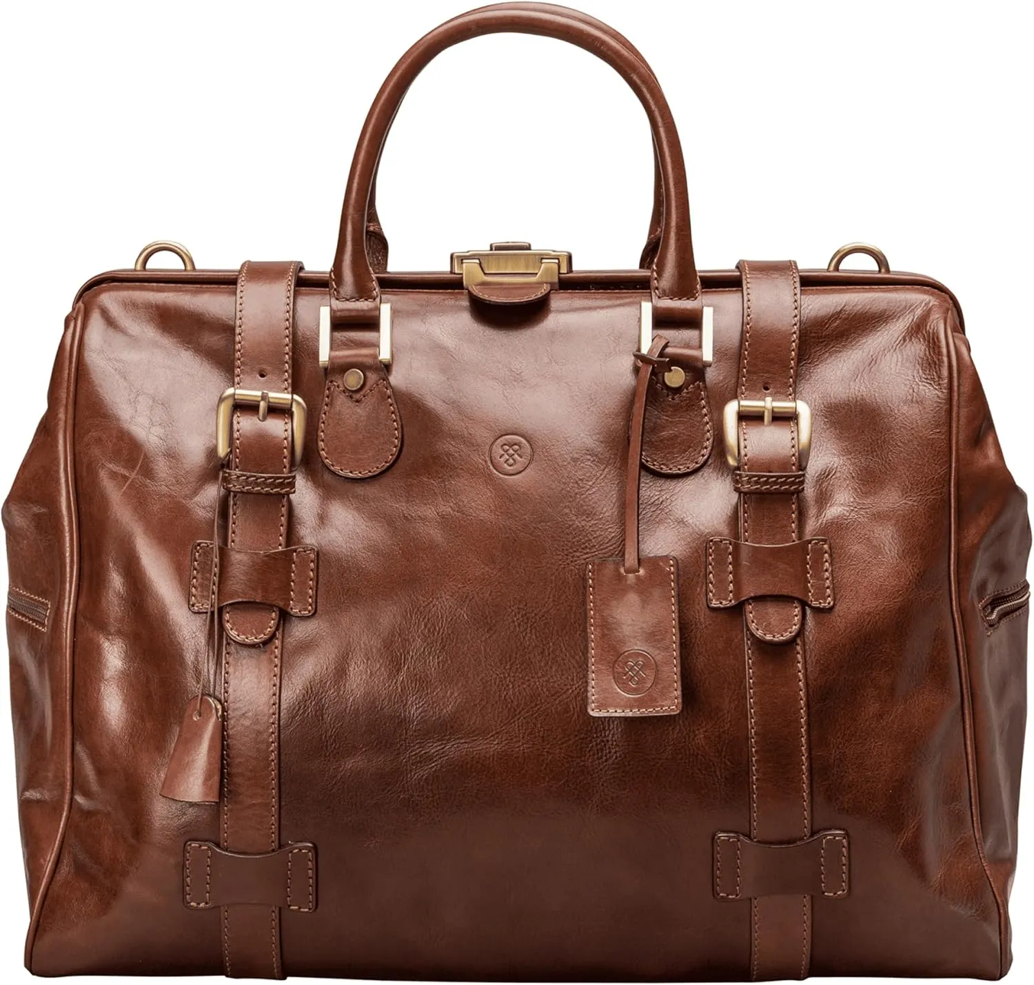 Maxwell Scott - Personalized Luxury Classic Leather Medium Gladstone Travel Bag with Key Lock - The Gassano M Chestnut Tan