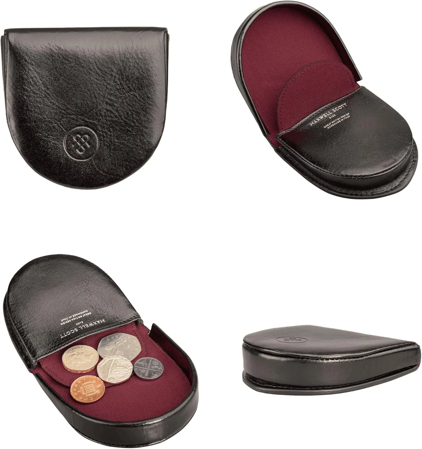 Maxwell Scott - Personalized Mens Luxury Leather Horseshoe Coin Pouch Wallet Purse - The Savino - Black