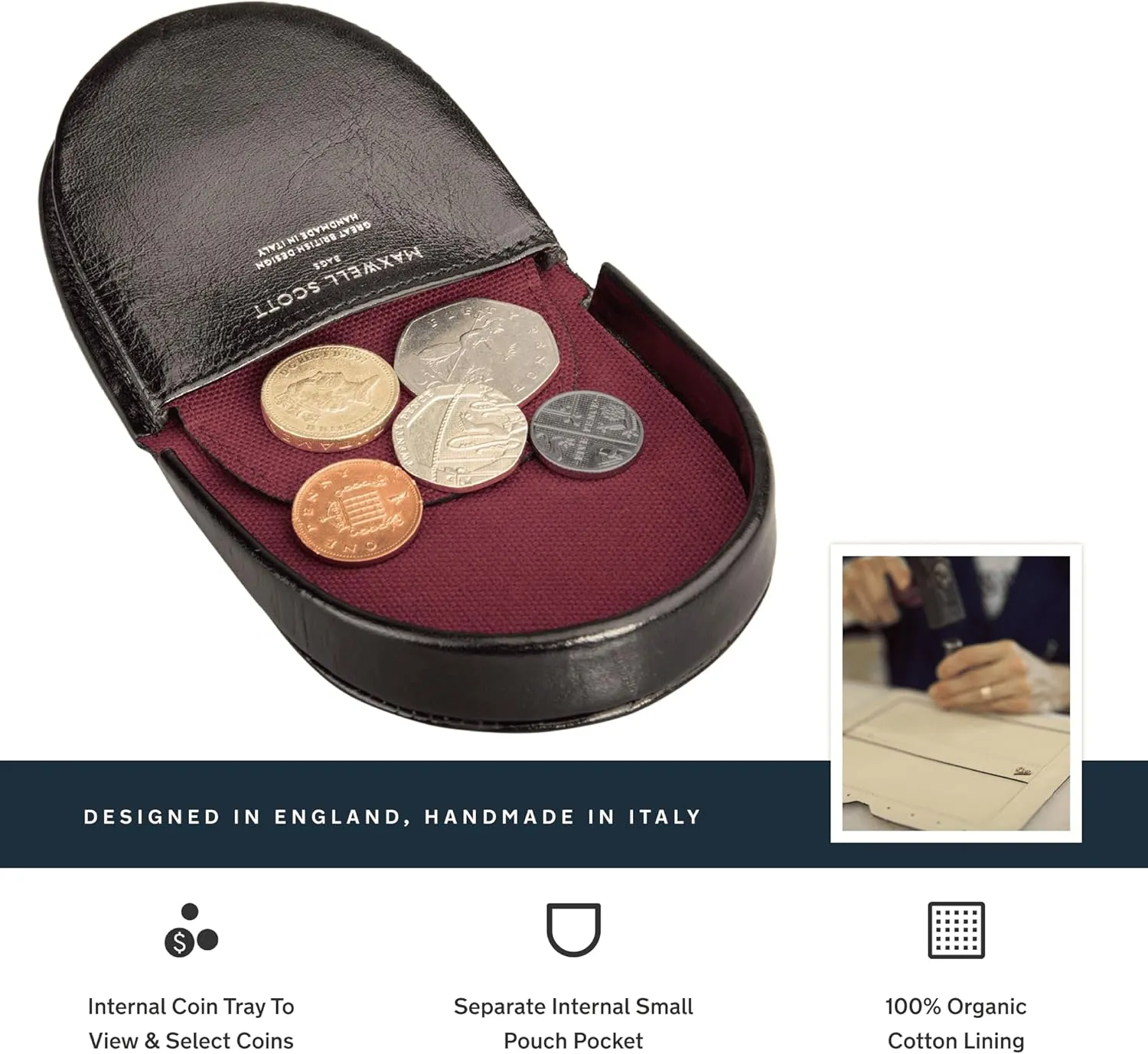 Maxwell Scott - Personalized Mens Luxury Leather Horseshoe Coin Pouch Wallet Purse - The Savino - Black