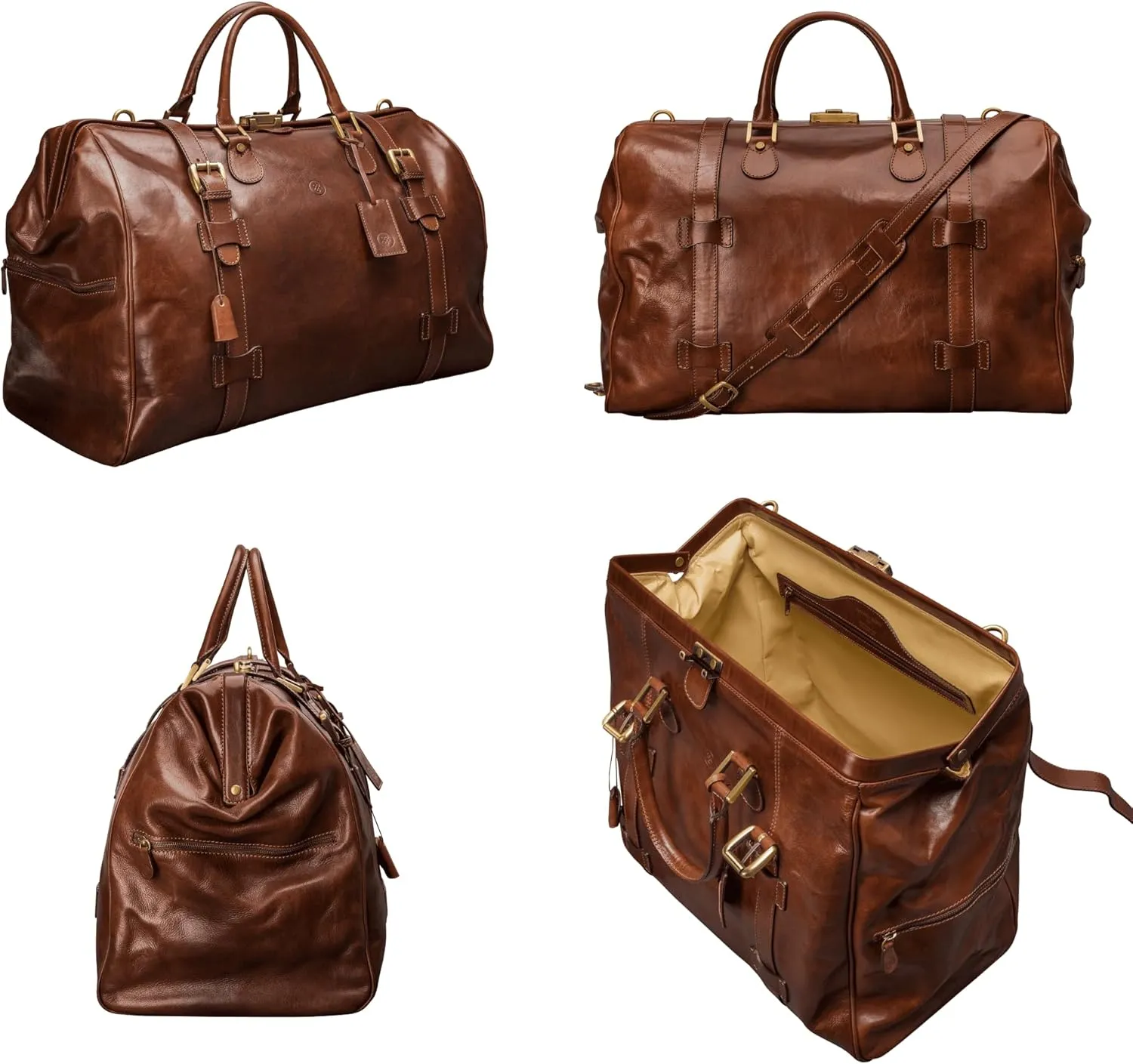 Maxwell Scott - Personalized Mens Luxury Leather Large Gladstone Duffle Bag with Key Lock - The Gassano L - Chestnut Tan