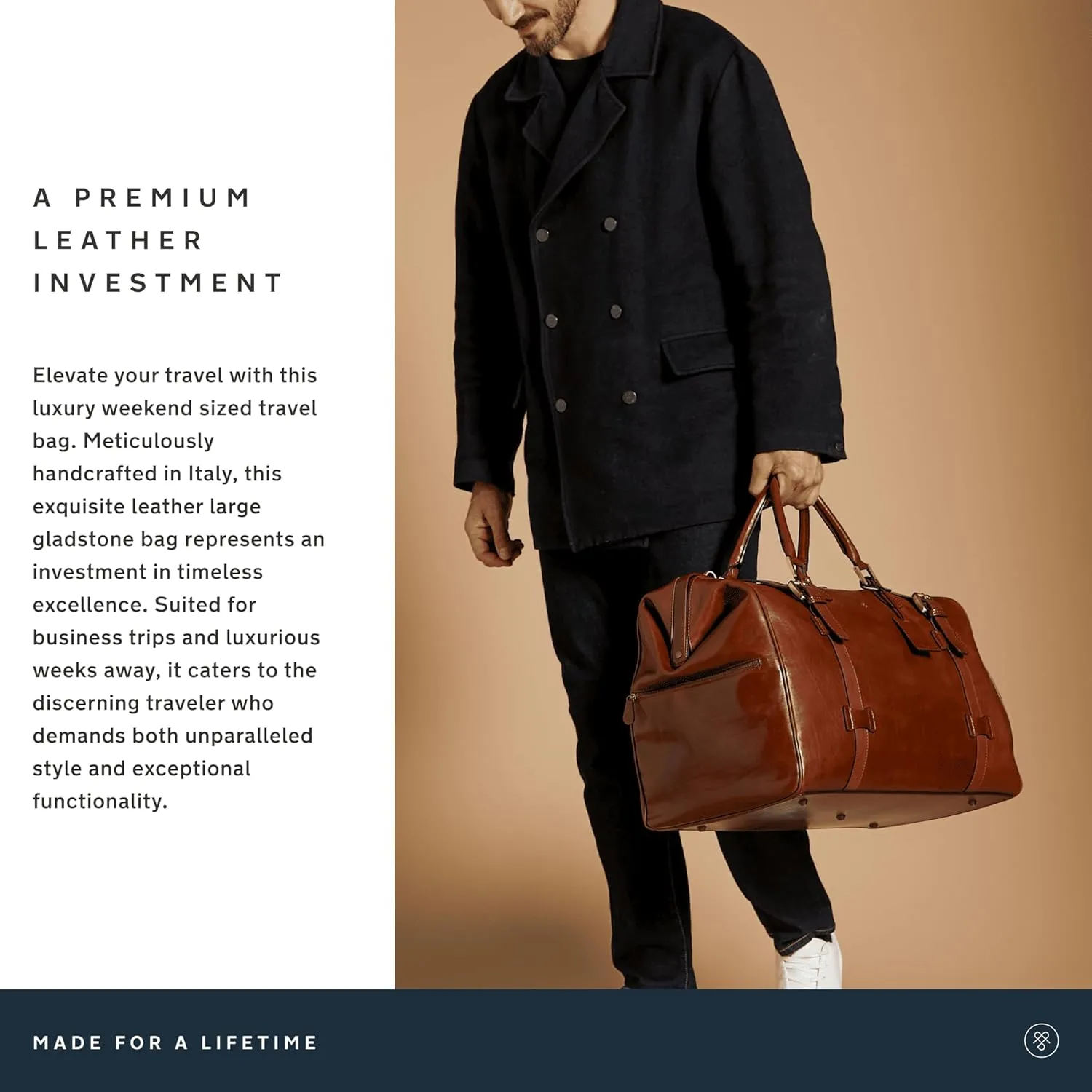Maxwell Scott - Personalized Mens Luxury Leather Large Gladstone Duffle Bag with Key Lock - The Gassano L - Chestnut Tan