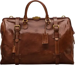 Maxwell Scott - Personalized Mens Luxury Leather Large Gladstone Duffle Bag with Key Lock - The Gassano L - Chestnut Tan