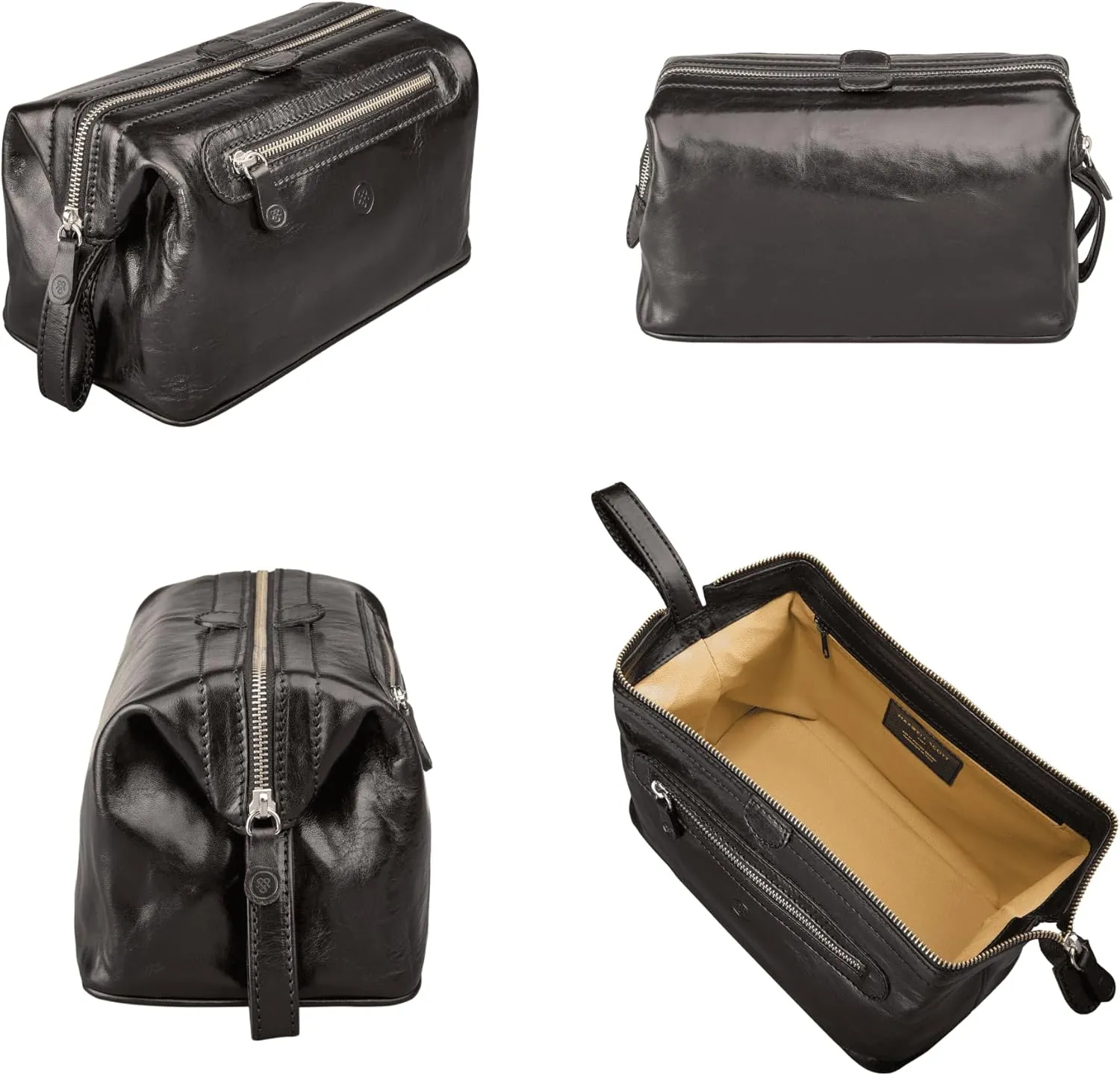 Maxwell Scott - Personalized Mens Luxury Leather Large Wash Bag Dopp Kit with Zip Opening - The Duno Large - Black