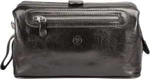 Maxwell Scott - Personalized Mens Luxury Leather Large Wash Bag Dopp Kit with Zip Opening - The Duno Large - Black