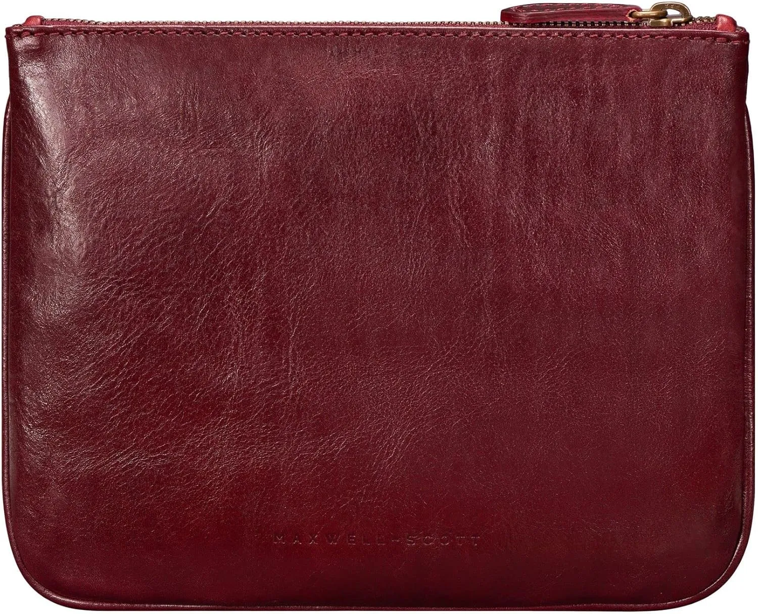 Maxwell Scott - Personalized Womens Luxury Designer Leather Flat Makeup Bag Purse - The Zeta - Burgundy Red