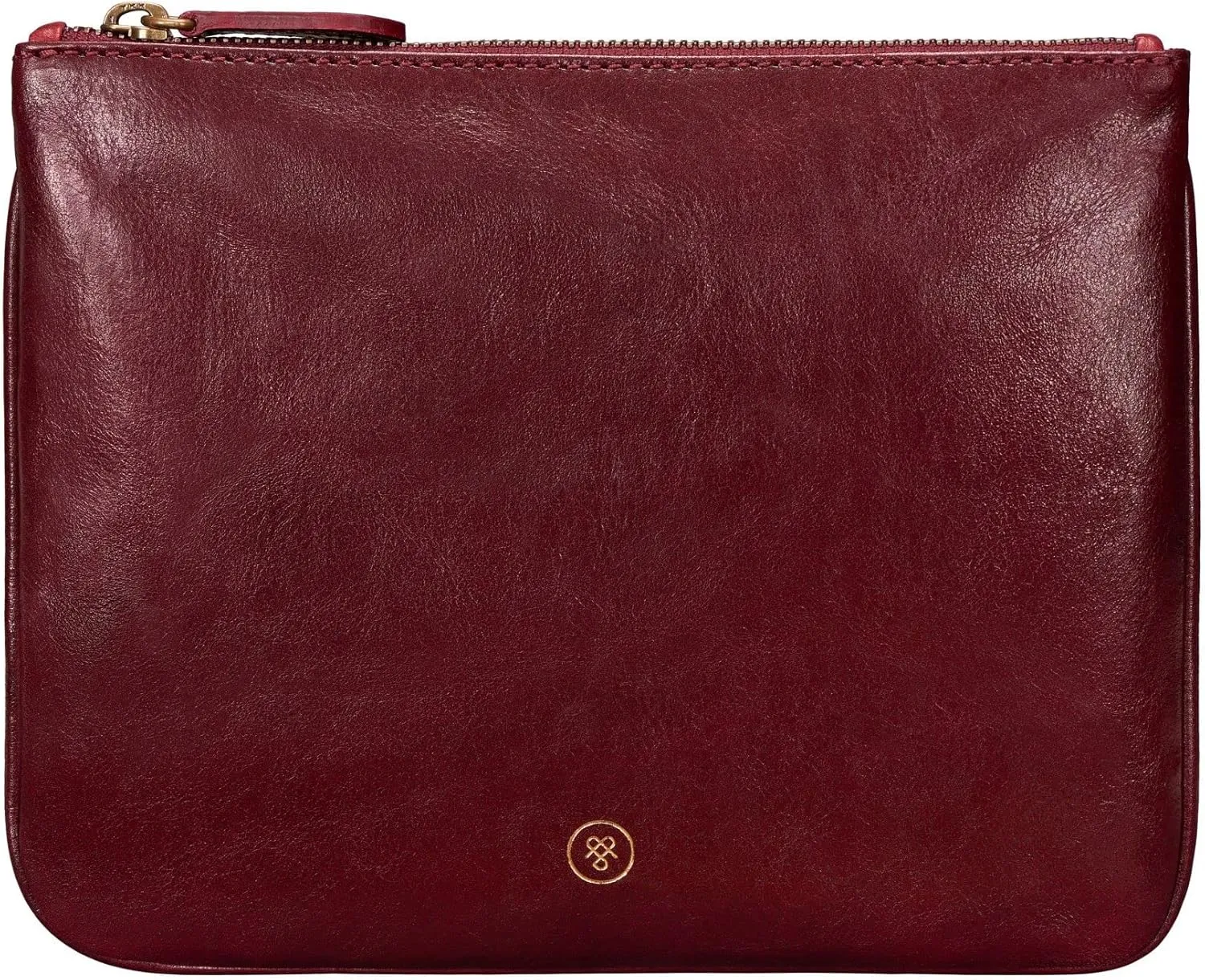 Maxwell Scott - Personalized Womens Luxury Designer Leather Flat Makeup Bag Purse - The Zeta - Burgundy Red