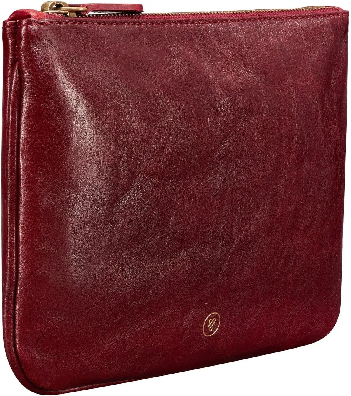 Maxwell Scott - Personalized Womens Luxury Designer Leather Flat Makeup Bag Purse - The Zeta - Burgundy Red