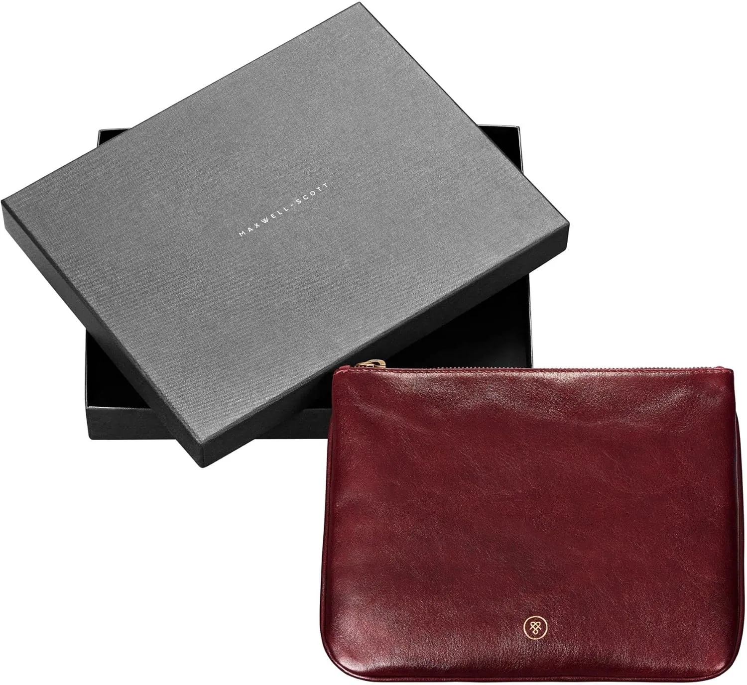 Maxwell Scott - Personalized Womens Luxury Designer Leather Flat Makeup Bag Purse - The Zeta - Burgundy Red