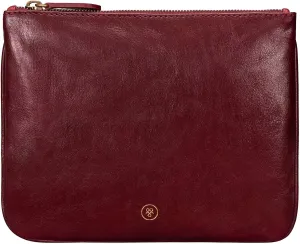 Maxwell Scott - Personalized Womens Luxury Designer Leather Flat Makeup Bag Purse - The Zeta - Burgundy Red
