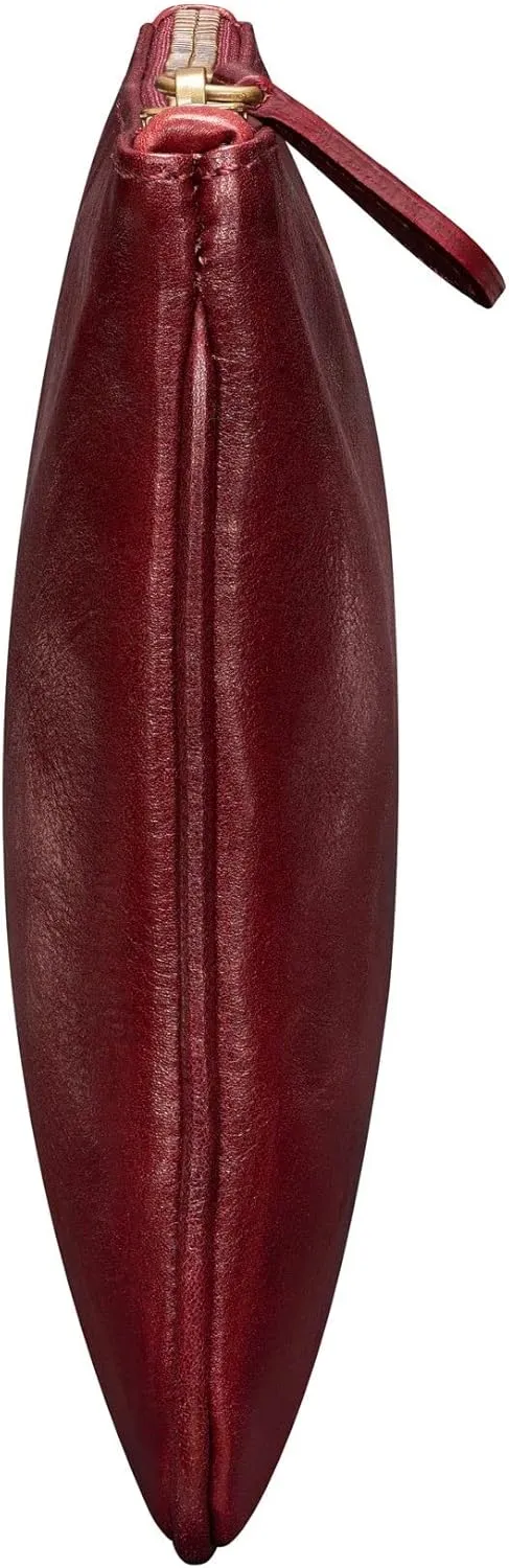 Maxwell Scott - Personalized Womens Luxury Designer Leather Flat Makeup Bag Purse - The Zeta - Burgundy Red