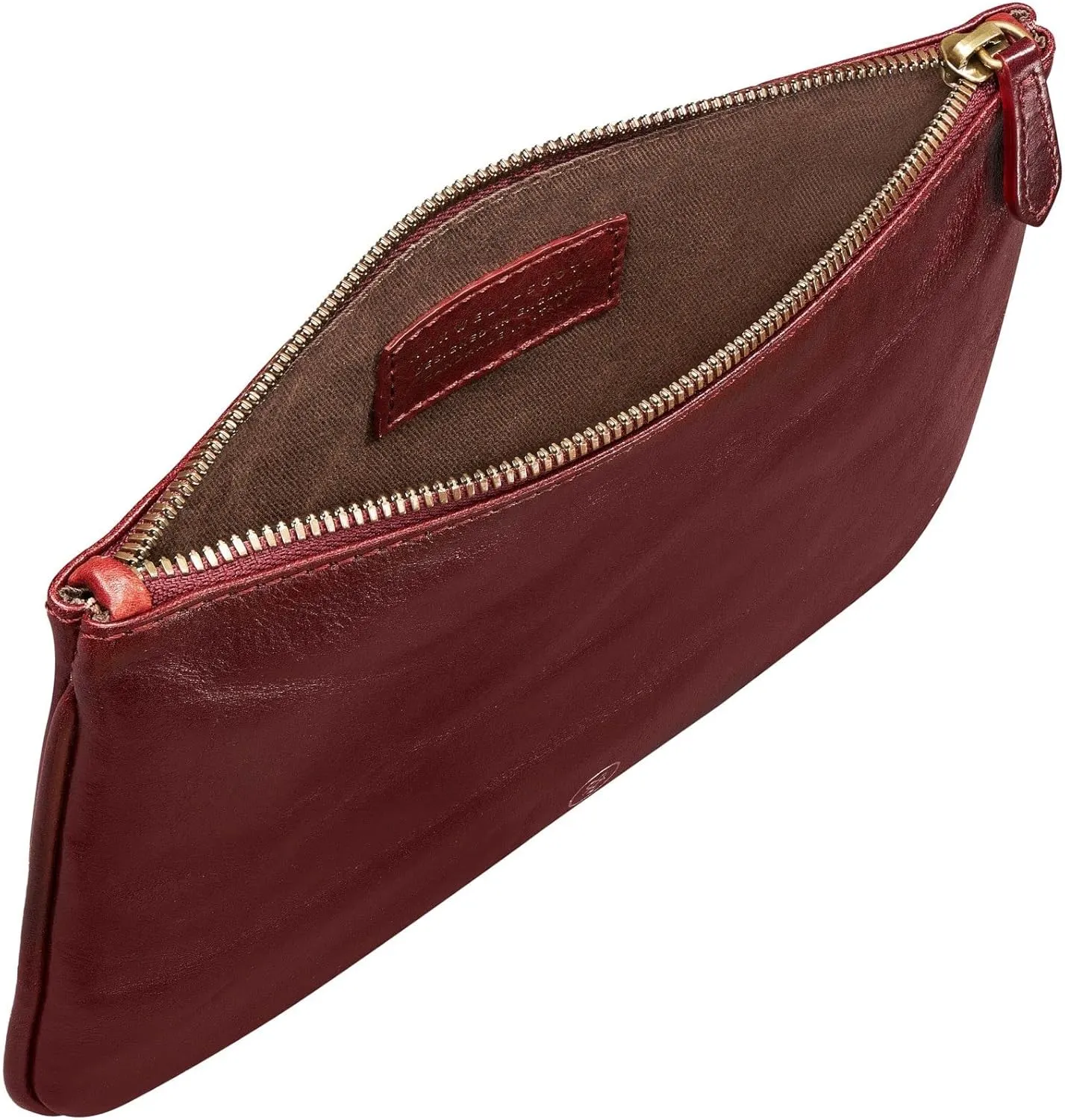 Maxwell Scott - Personalized Womens Luxury Designer Leather Flat Makeup Bag Purse - The Zeta - Burgundy Red