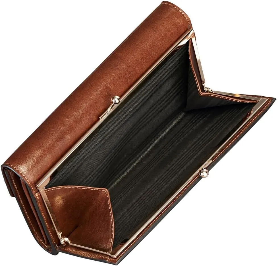 Maxwell Scott - Personalized Womens Luxury Leather Large Ball Clasp Wallet - The Marcialla - Chestnut Tan