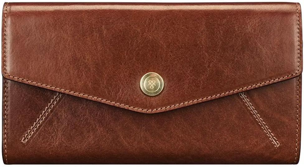 Maxwell Scott - Personalized Womens Luxury Leather Large Ball Clasp Wallet - The Marcialla - Chestnut Tan