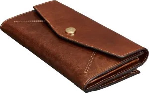 Maxwell Scott - Personalized Womens Luxury Leather Large Ball Clasp Wallet - The Marcialla - Chestnut Tan