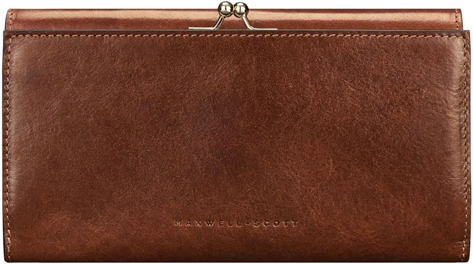 Maxwell Scott - Personalized Womens Luxury Leather Large Ball Clasp Wallet - The Marcialla - Chestnut Tan