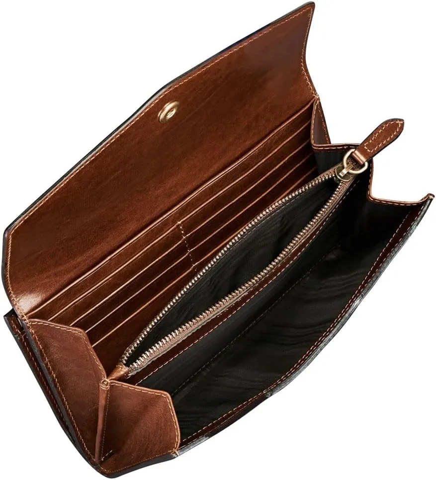 Maxwell Scott - Personalized Womens Luxury Leather Large Ball Clasp Wallet - The Marcialla - Chestnut Tan