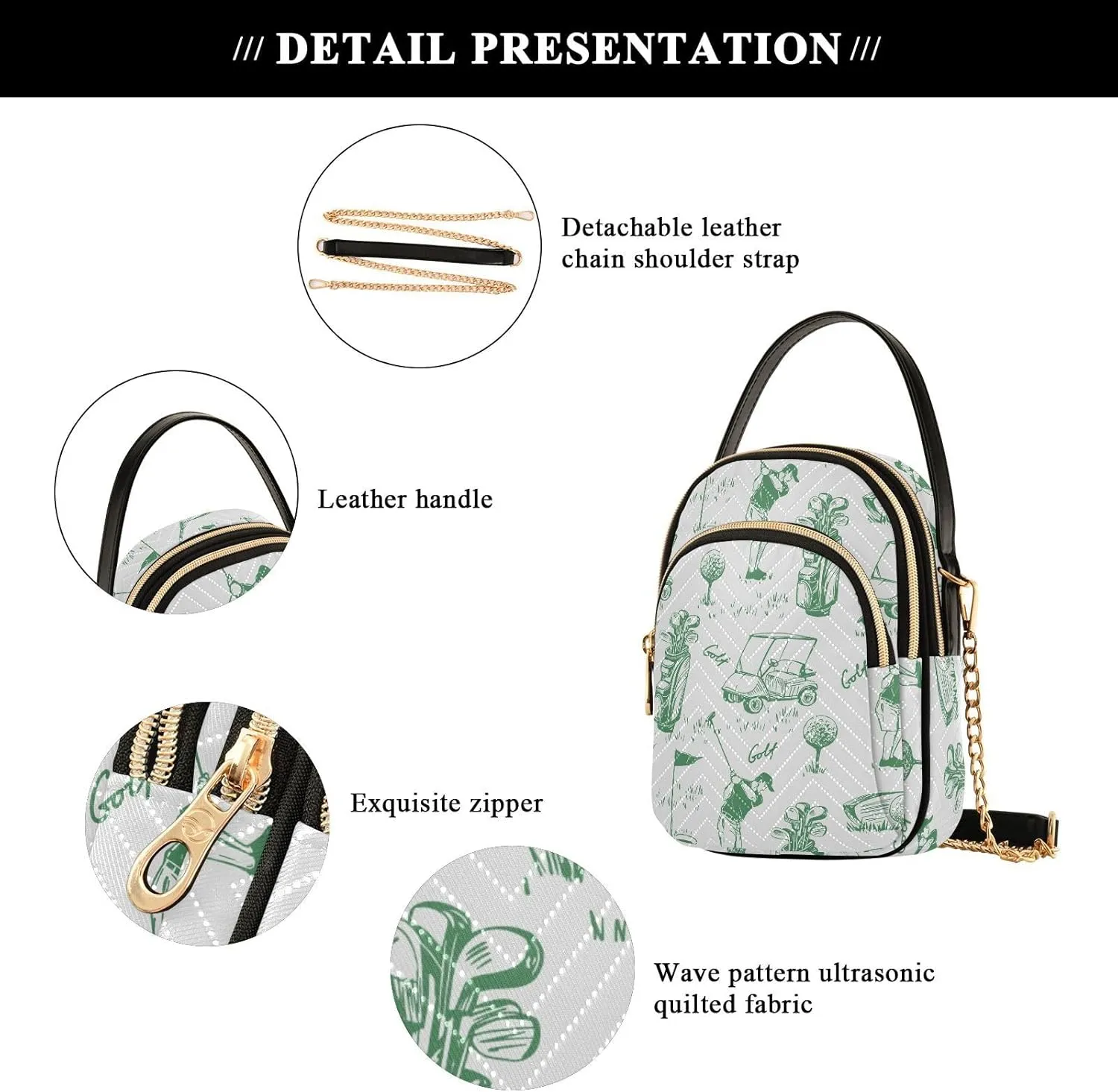 MCHIVER Golf Crossbody Bag for Women Cell Phone Purse Wallet with Removable Chain Shoulder Handbag