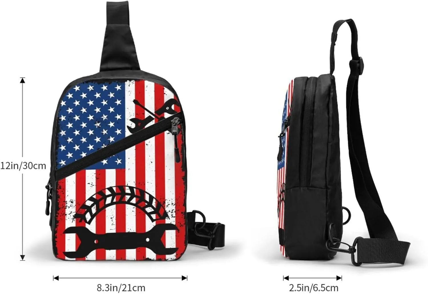 Mechanic American Flag Portable Sling Bags Packable Crossbody Bag Foldable Sport Daypack Reusable Shoulder Backpack Diagonally Chest Bag for Workout Travel