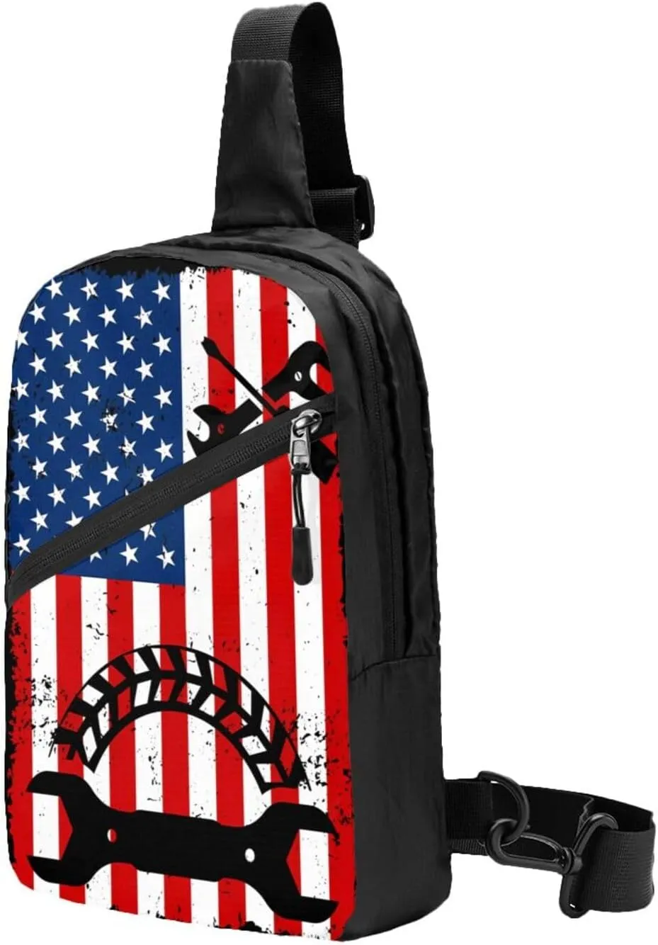 Mechanic American Flag Portable Sling Bags Packable Crossbody Bag Foldable Sport Daypack Reusable Shoulder Backpack Diagonally Chest Bag for Workout Travel