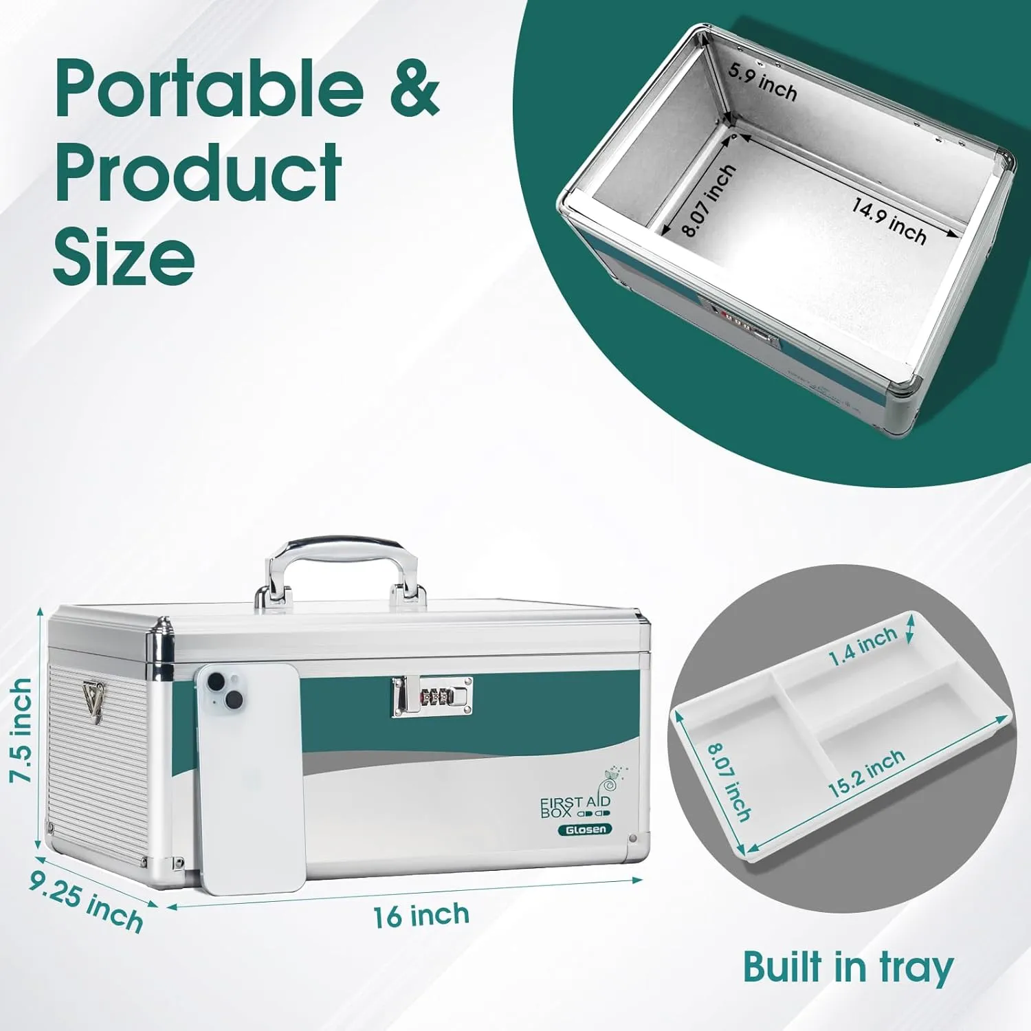Medicine Lock Box with Combination Lock,Medication Lock Box【Extra Large16 x 9.25 x 7.5 Inch】 Medicine Safe Lock Box,Medical Box Organizer