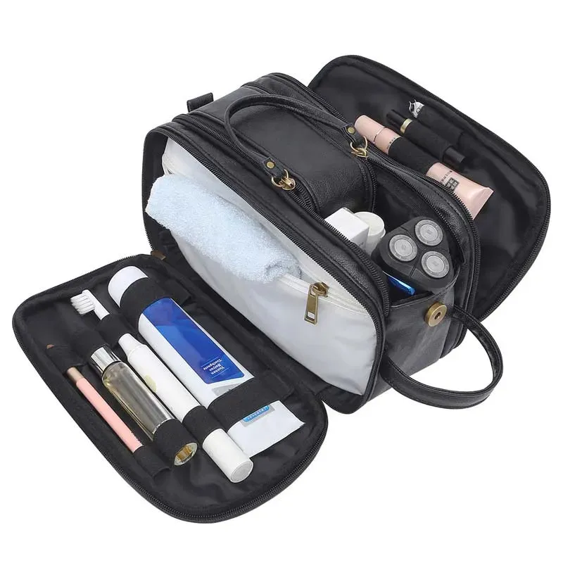 Men’s Travel Toiletry Bag – Waterproof PU Leather Shaving Dopp Kit with Wet/Dry Separation  Description:
