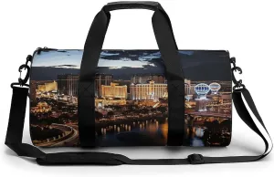 Mens Womens Gym Bag, Las Vegas Night View Print Duffle Bags,travel Gym Duffle Bag,garment Duffle Bag,gym Bag with Shoe Compartment, 17.7in/9in/9in