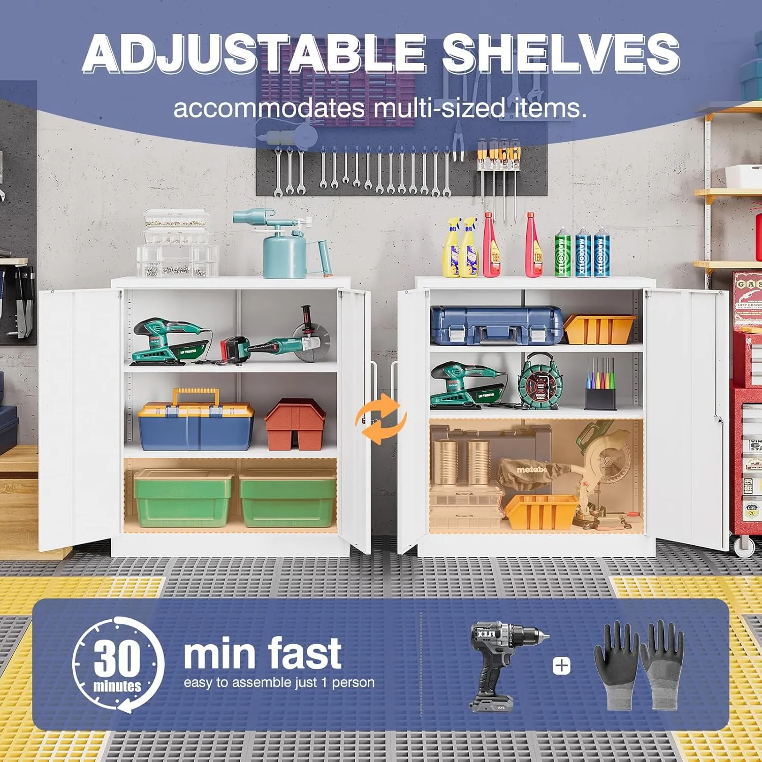Metal Cabinet, Lockable Storage Cabinet with 2 Doors and 2 Adjustable Shelves,Tool Storage Cabinets for Garage,Home, Office,School,Gym, Hospital (White)
