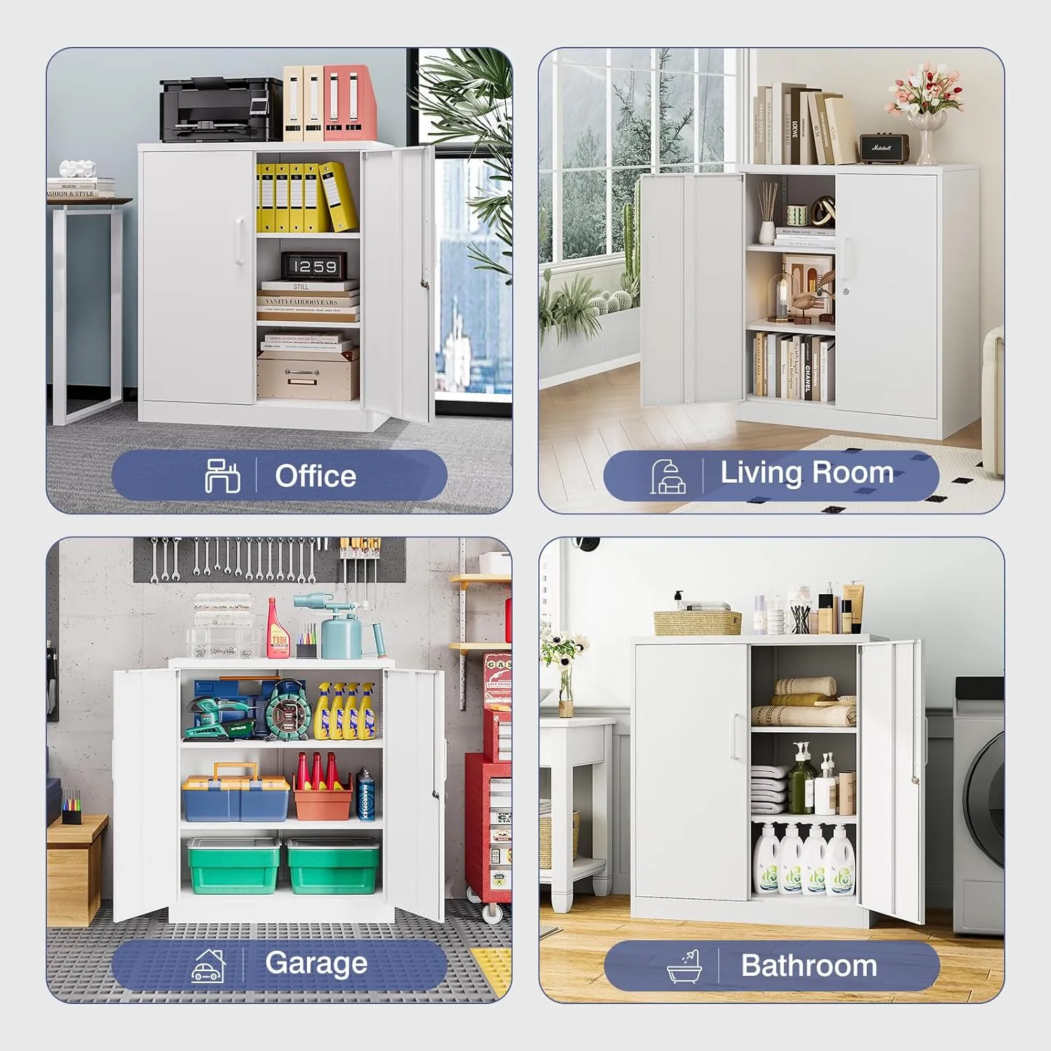 Metal Cabinet, Lockable Storage Cabinet with 2 Doors and 2 Adjustable Shelves,Tool Storage Cabinets for Garage,Home, Office,School,Gym, Hospital (White)