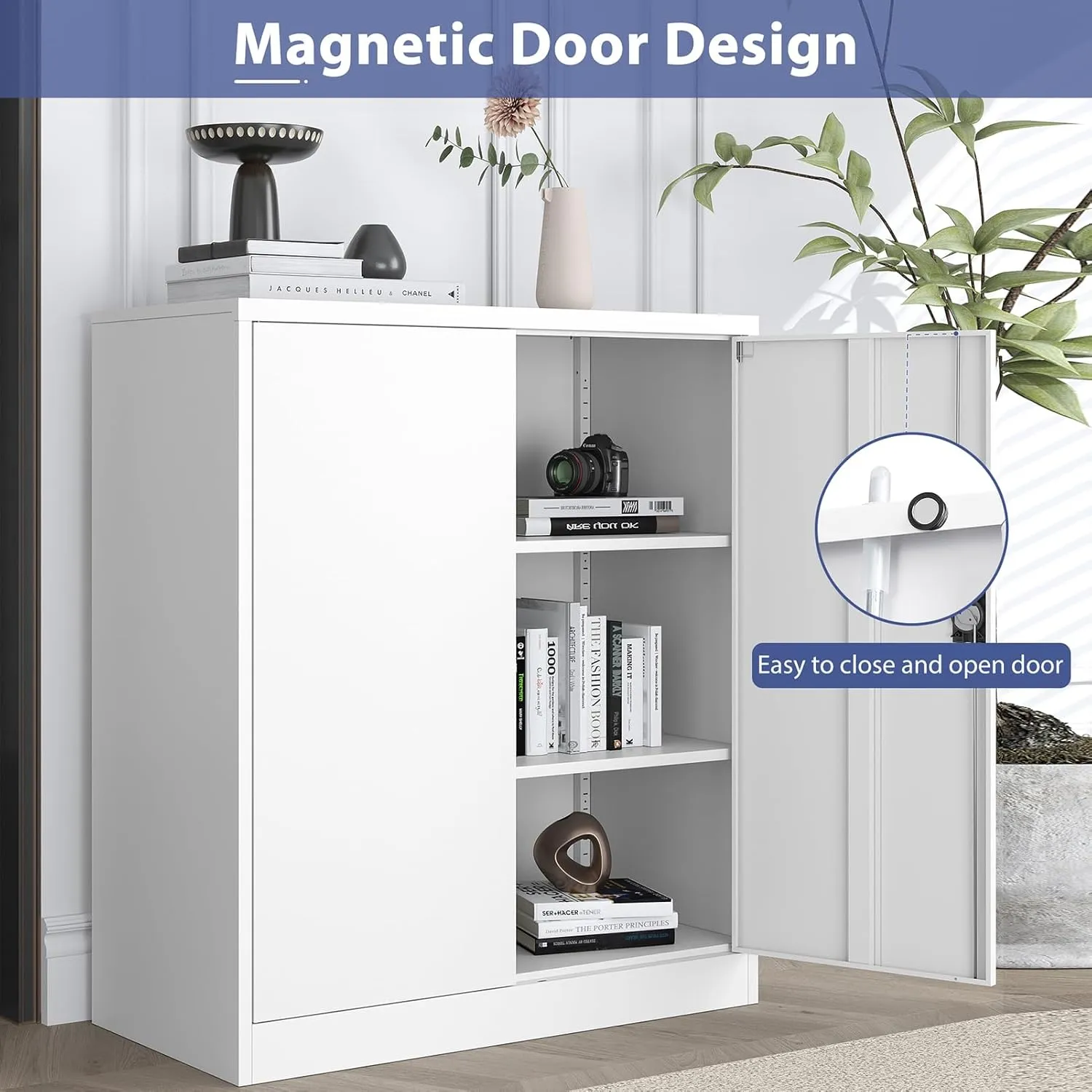 Metal Cabinet, Lockable Storage Cabinet with 2 Doors and 2 Adjustable Shelves,Tool Storage Cabinets for Garage,Home, Office,School,Gym, Hospital (White)