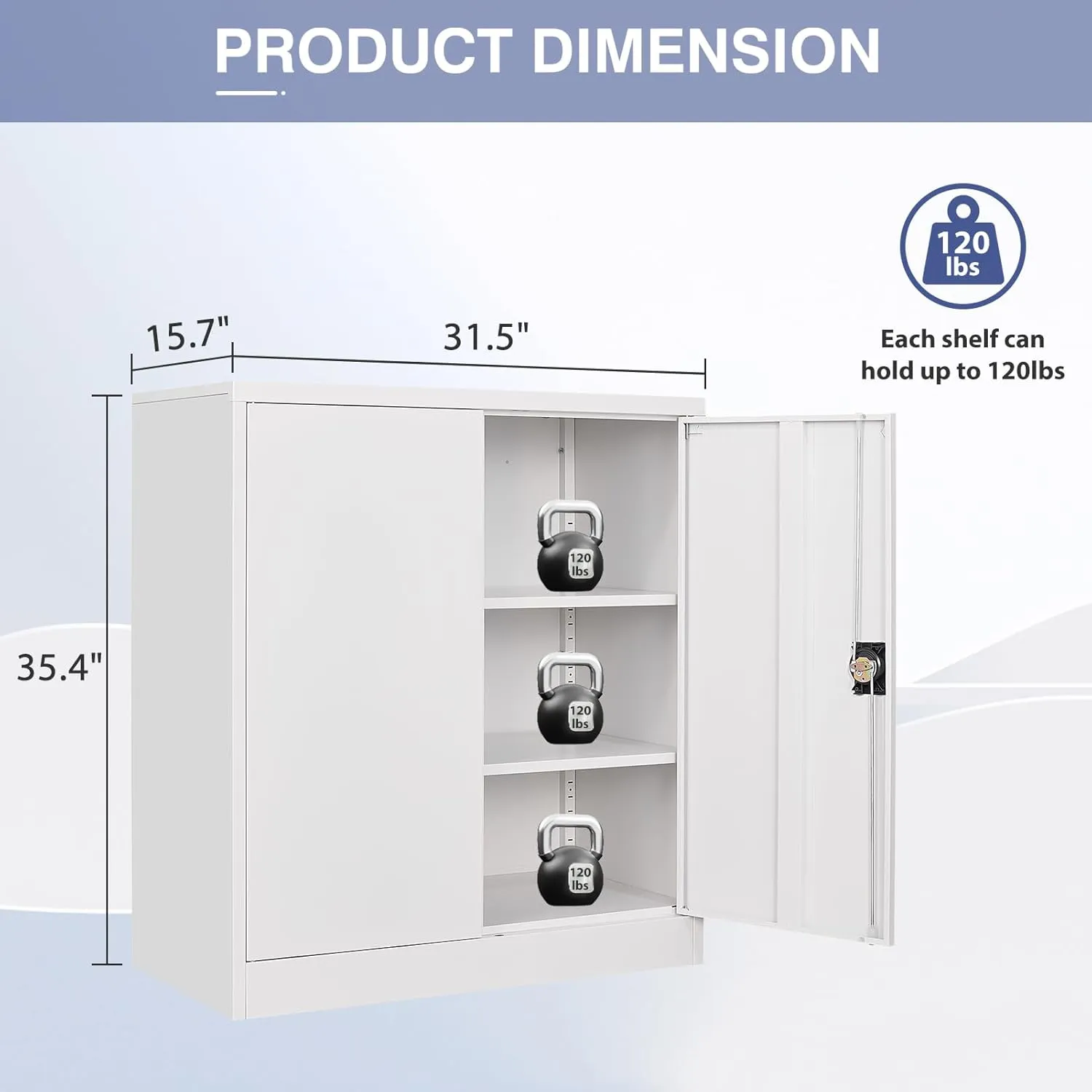 Metal Cabinet, Lockable Storage Cabinet with 2 Doors and 2 Adjustable Shelves,Tool Storage Cabinets for Garage,Home, Office,School,Gym, Hospital (White)