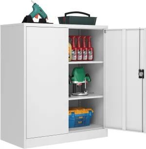 Metal Cabinet, Lockable Storage Cabinet with 2 Doors and 2 Adjustable Shelves,Tool Storage Cabinets for Garage,Home, Office,School,Gym, Hospital (White)