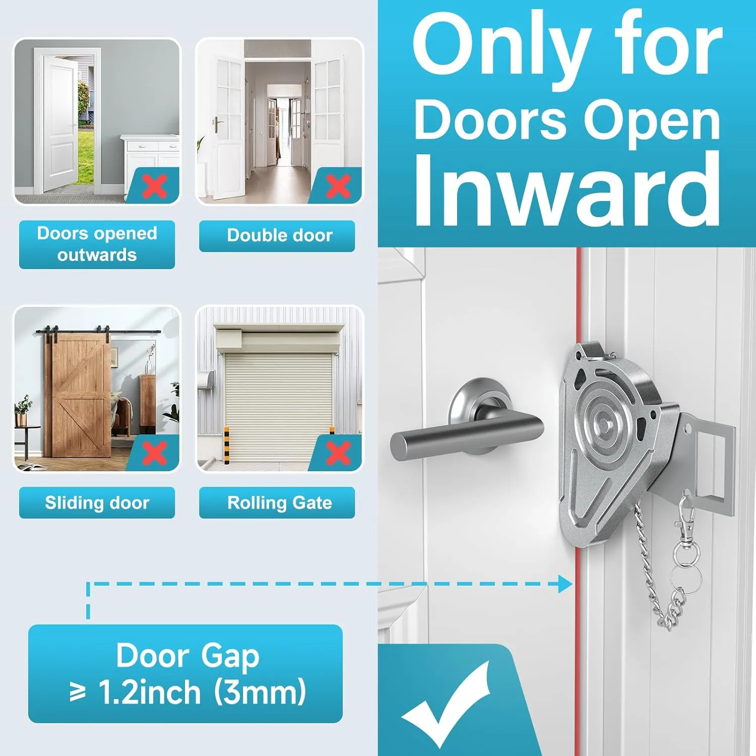 Metal Portable Door Lock for Travel Hotel Room Safety - Hotel Door Locks for Travelers Security, Extra Door Lock from Inside, Apartment Room Security Latches & Bolts Travel Essentials, Gray